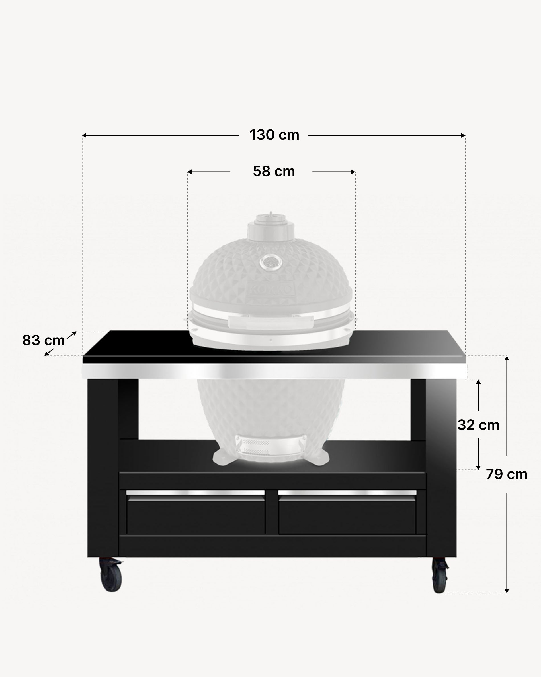 Schema delle dimensioni del carrello in metallo Kokko con cassetti.