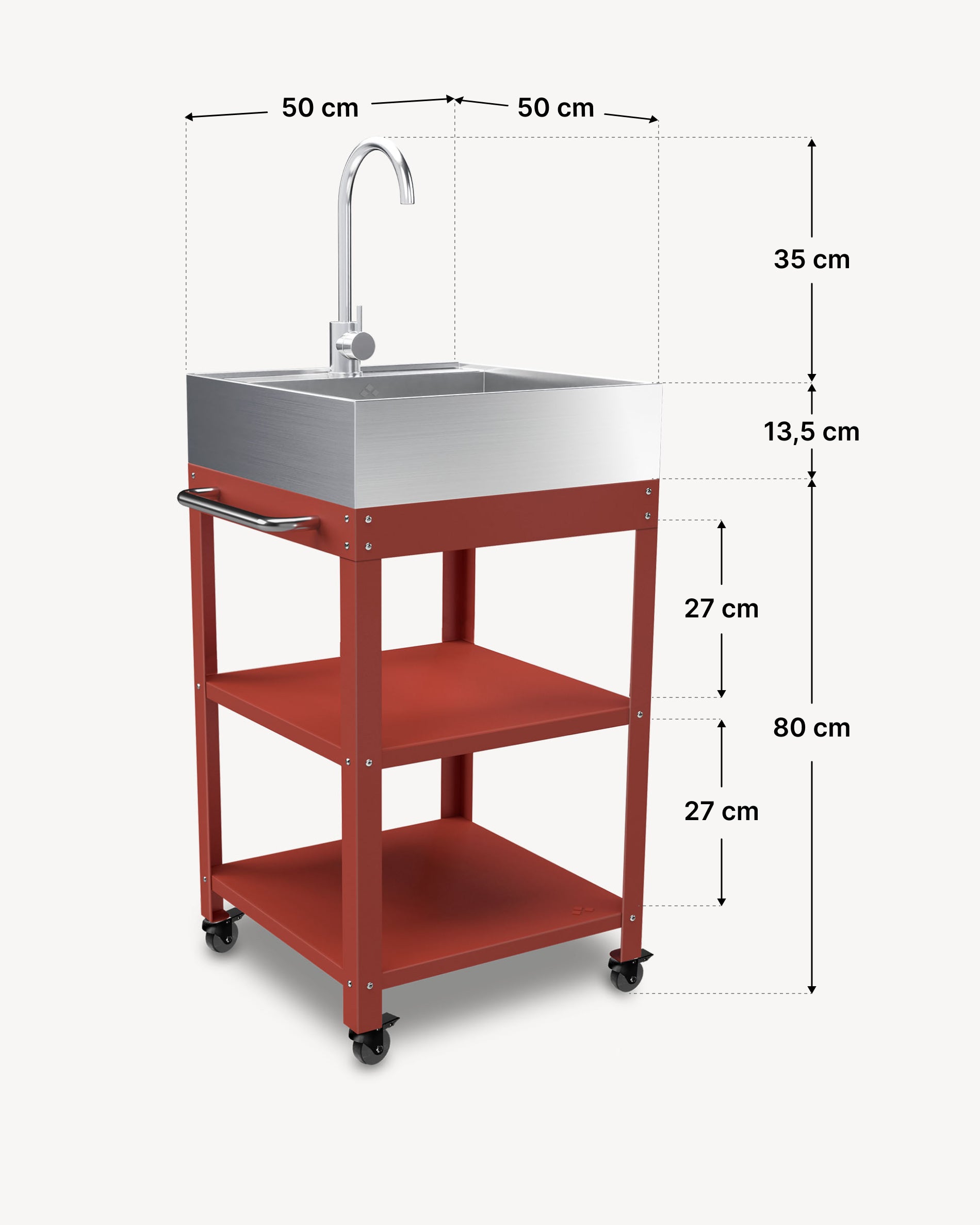 Dimensions desserte métal 50x50 avec évier en inox