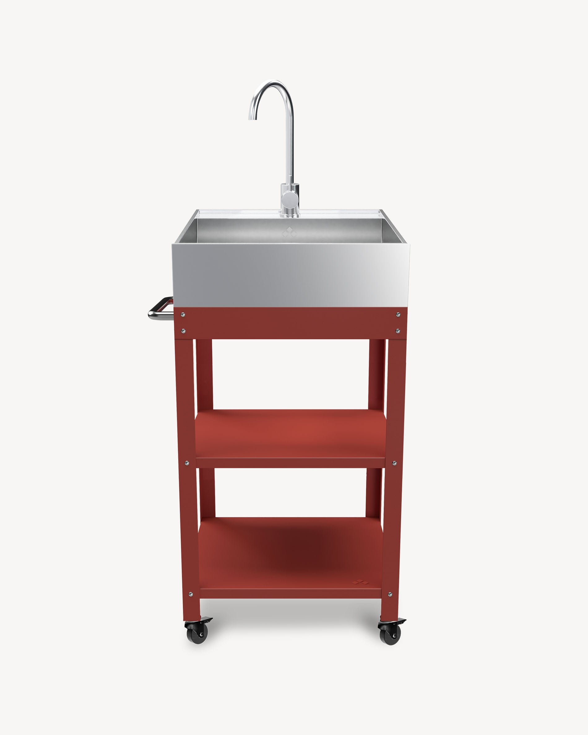 Desserte en Métal rouge avec évier Inox