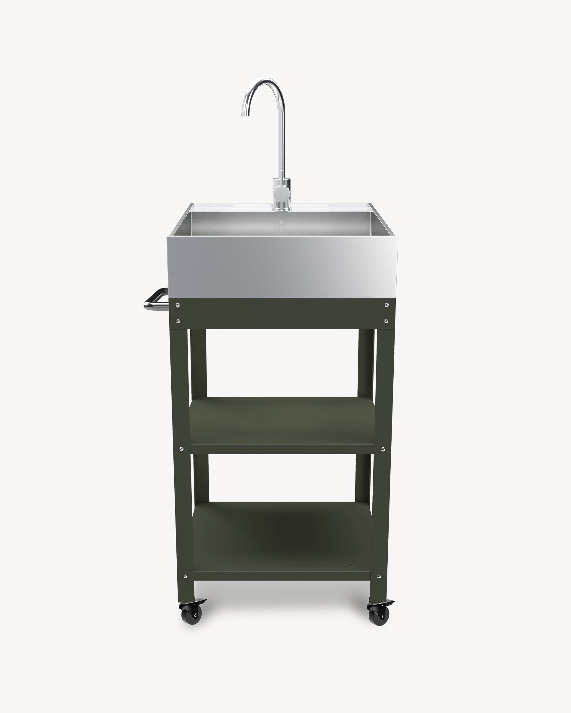 Desserte en Métal vert olive avec évier Inox