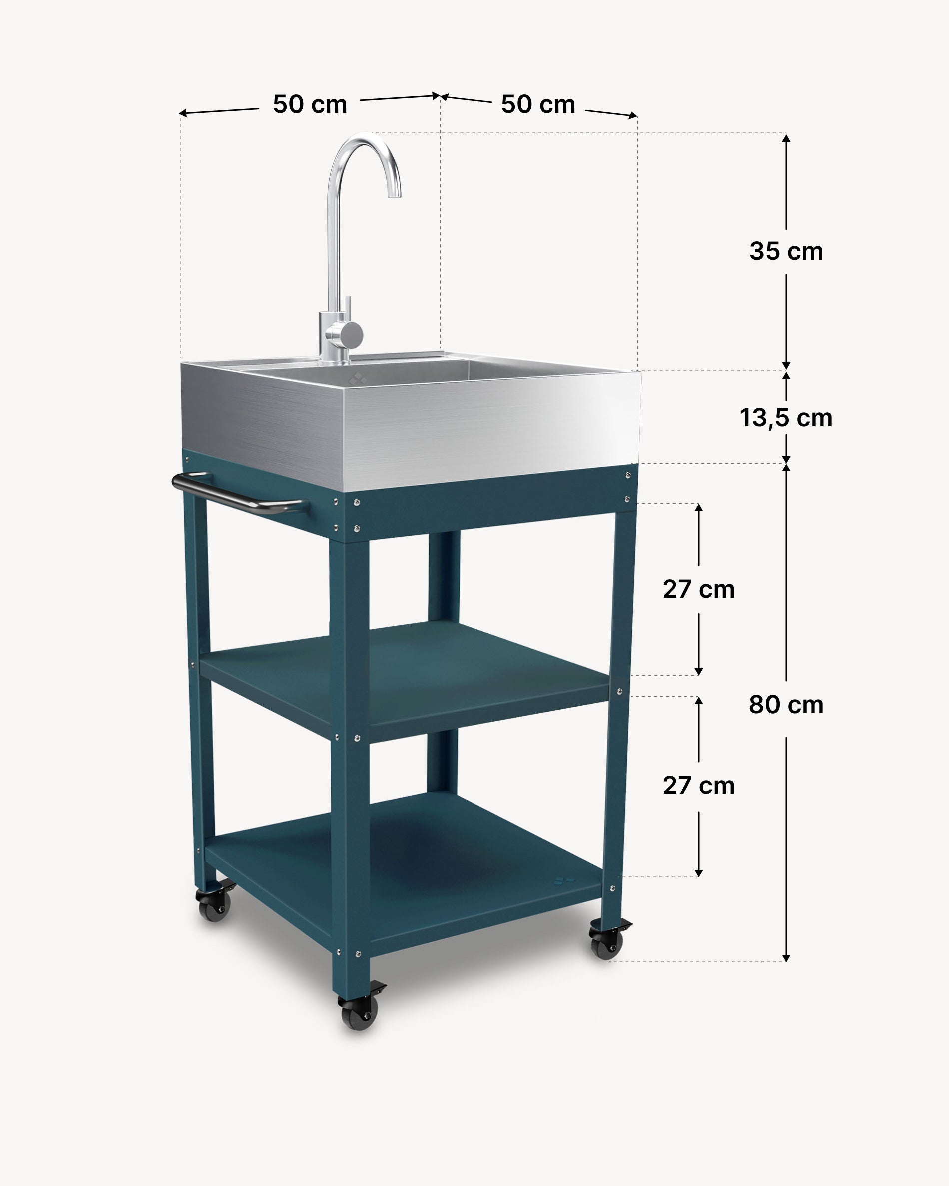 Dimensions desserte métal 50x50 avec évier en inox