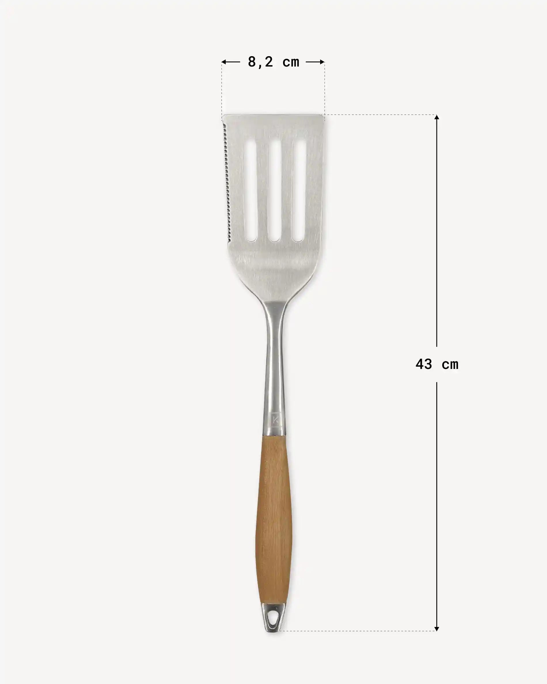 Dimensions de la spatule inox et acacia Kokko